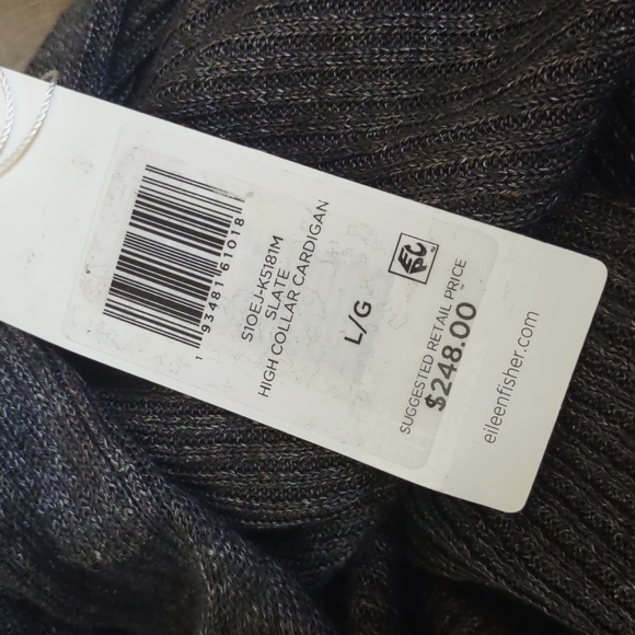 Eileen Fisher organic linen gray Slate open cardigan hand pocket sweater knit L - Picture 3 of 8